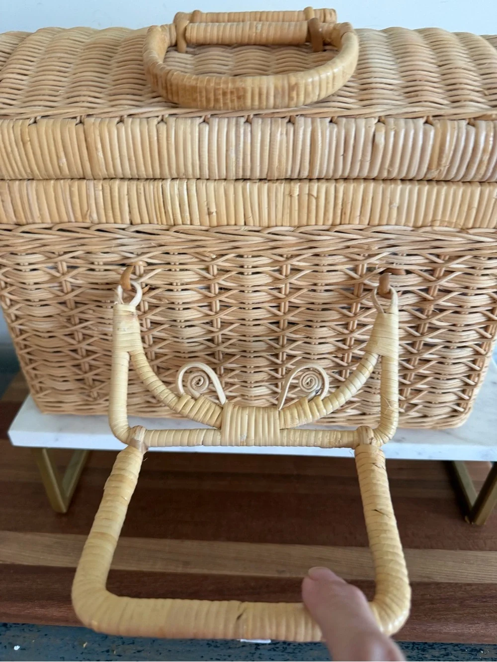 Vintage Rattan Style Basket Horse Motif Interior